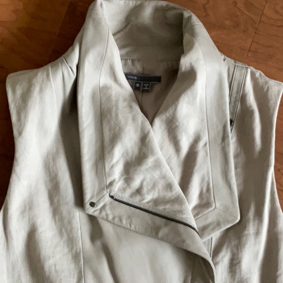 Vince Leather and Linen Asymmetrical Moto Vest-Medium - Picture 2 of 9